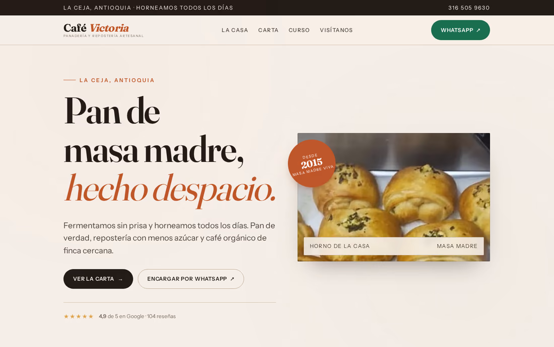 Café Victoria: portada cálida con pan de masa madre